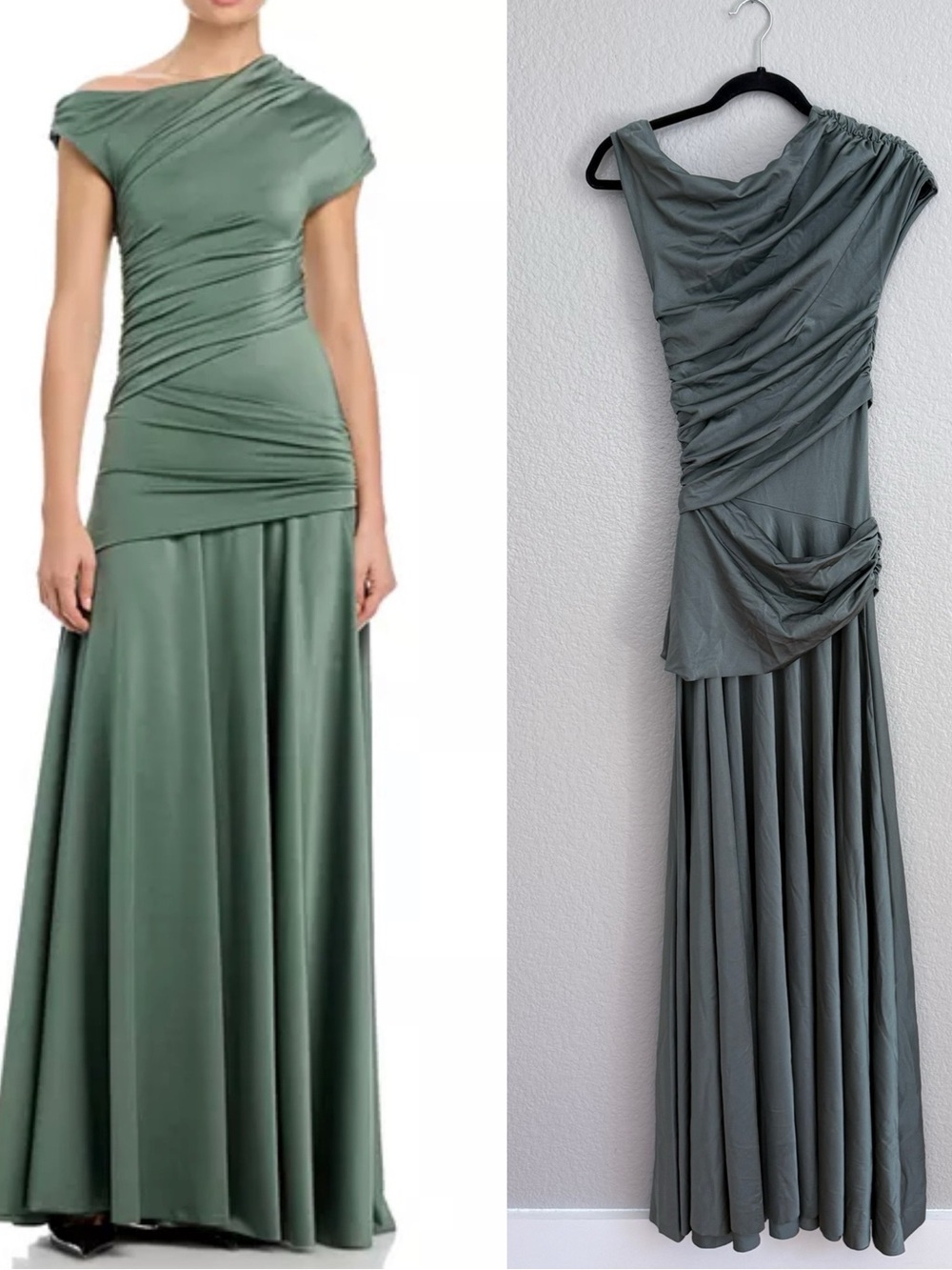 Chiara Boni La Petite Robe Sage Dusk Green Becia Ruched Asymmetric Gown